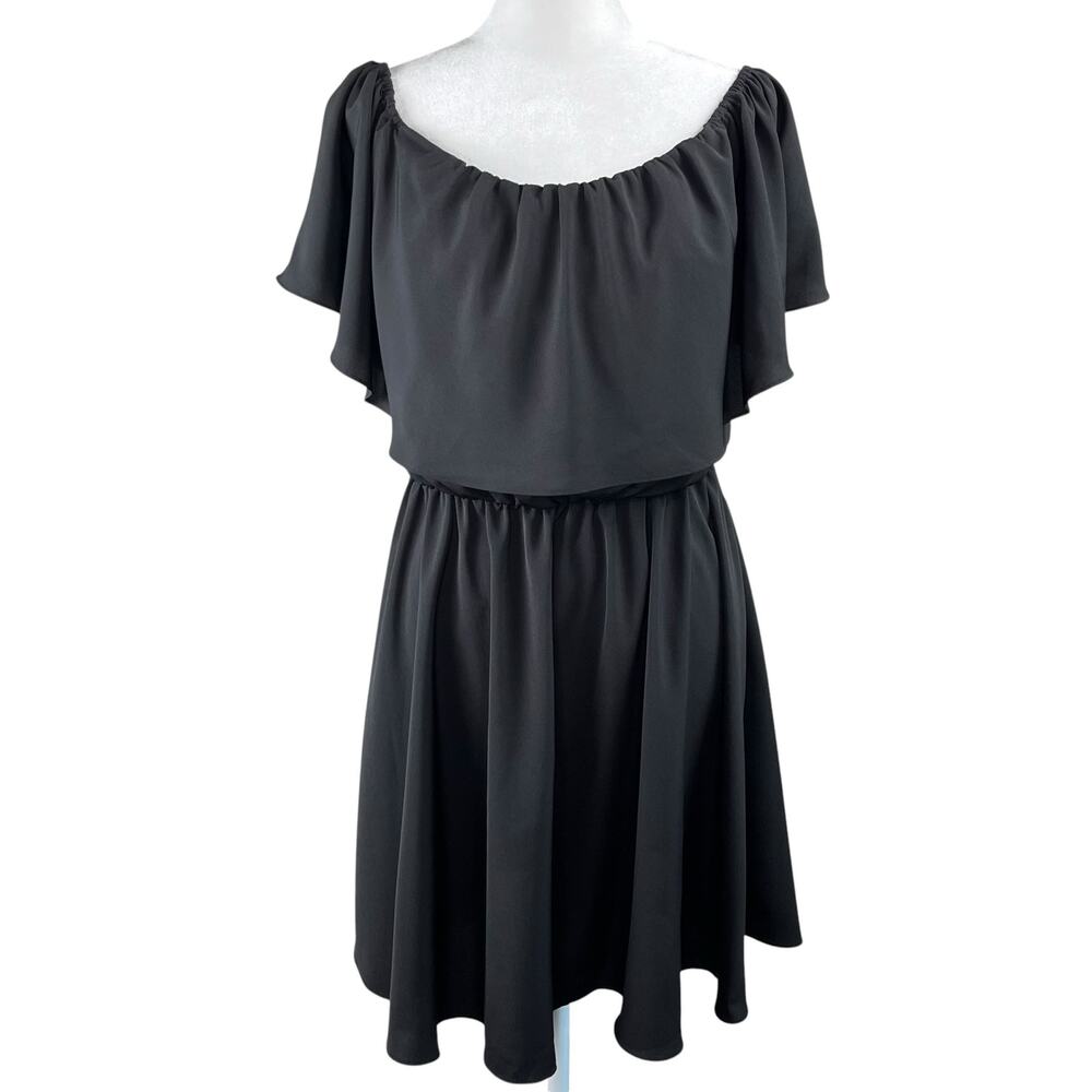 A New York Off Shoulder Ruffle Flounce Mini Dress Black LBD Cocktail Party L